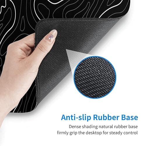 Topographic Map Mouse Pad Black White Large Gaming Mouse Pad XL Mousepad Big Desk Mat with Non-Slip Rubber Base Stitched Edges 31.5" X 11.8" Mouse Mat and Keyboard Pad for Gaming and Office thumbnail 4