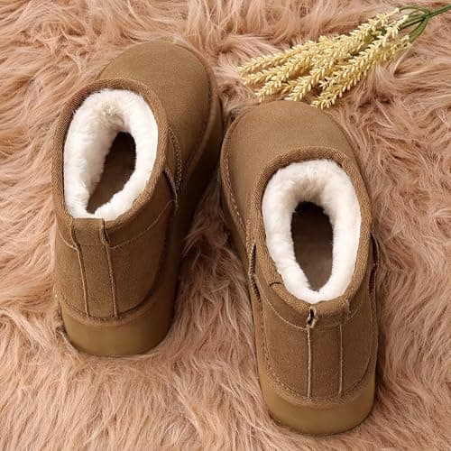 OOW Ankle Platform Boots for Women Genuine Suede Short Winter Snow Boot with Cozy Memory Foam thumbnail 7