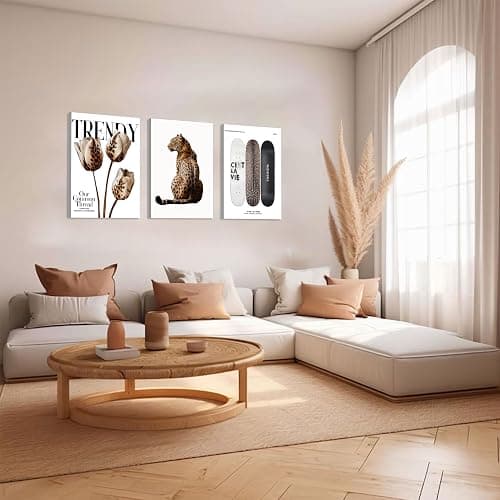 3Pcs Framed Trendy Leopard Print Canvas Wall Art Picture Stylish Female Aesthetic Poster Cheetah Printed Preppy Fashion Skateboard Wall Decor for Bedroom Apartment Dorm Living Room 12x16in thumbnail 7