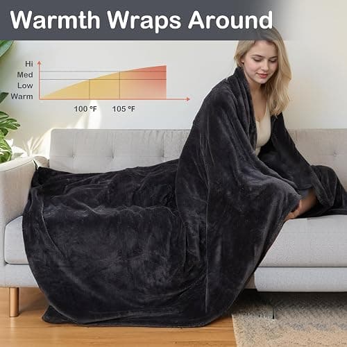 Electric Heated Blanket Full Size 72"x84", Fast Heating Blanket, Soft Cozy for Bed, 10 Hours Auto Off & 4 Heating Levels, Heater Blankets, Machine Washable, Warm Gifts for Grandma -Black thumbnail 3