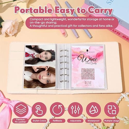 Jaloro Photocard Binder Pink Bows Kpop Binder Collector Album Idol Display Book with 60 Card Slots 10 Postcard Slots PU Leather Cover with Clear Sheet Protectors Fans Gift Merchandise for Collection thumbnail 5