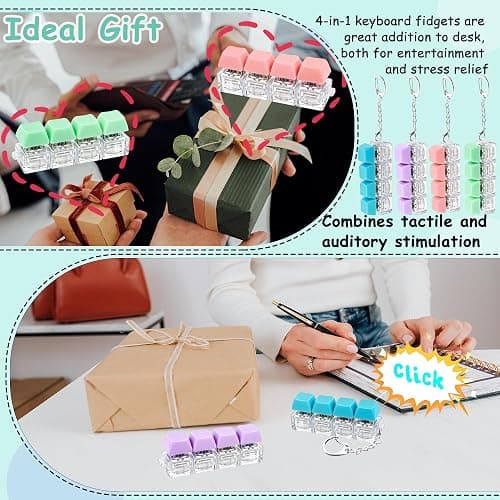 4 PCS Keyboard Fidget Toy, Keyboard Fidget Keychain 4-in-1 Keyboard Decompression Button Finger Clicker Toys, Button Stress Relief Fidget Gifts (Single Color Pink Green Blue Purple) thumbnail 5
