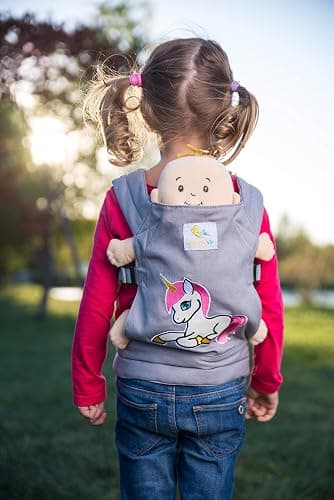 HappyVk-Baby Doll Carrier-Realistic Baby Doll Accessories -Grey Unicorn | Comfortable Adjustable Padded Straps, Front and Back Carry, Reborn Baby Doll Accessories, Kids Toy Baby Carrier Pretend Play thumbnail 3