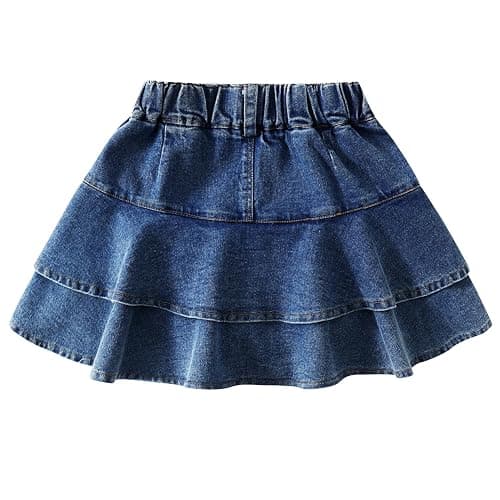 ToeJusty Little Girl's Denim Ruffle Skirts Mini Flared Pleated Toddler Jean Skorts with Shorts Underneath 3-14 Years thumbnail 4