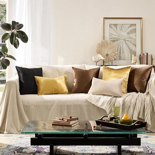 GIGIZAZA Gold Velvet Pillow Covers 16x16, Set of 2 Couch Throw Decorative Pillow Covers Soft Modern Living Room Square Cushion Fall Pillowcases thumbnail 8