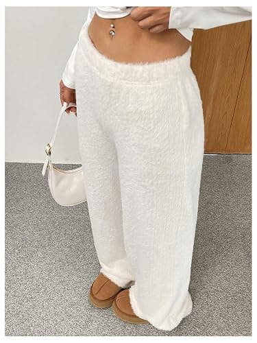 Verdusa Women's Fuzzy Fleece Lounge Pants Elastic Waist Pajama Bottoms thumbnail 4