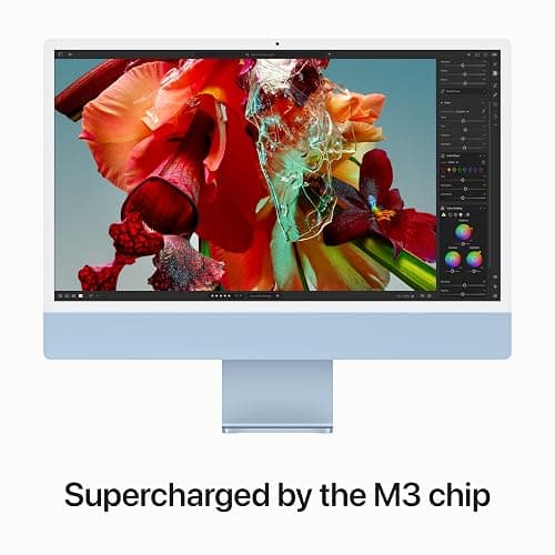 Apple 2023 iMac all-in-one desktop computer with M3 chip: 8-core CPU, 10-core GPU, 24-inch 4.5K Retina display, 8GB unified memory, 256GB SSD storage, matching accessories. Works with iPhone; Blue - 8‑core CPU and 10‑core GPU - 256 GB - Blue thumbnail 4