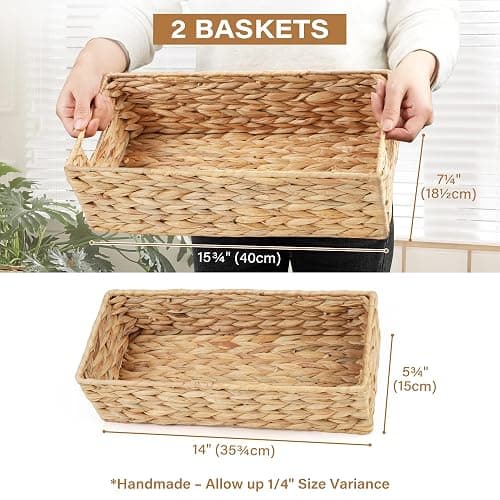 LotFancy Bathroom Basket, 2 Pack Water Hyacinth Toilet Paper Basket, Hand Woven Back of Toilet Organizer for Toilet Tank Top Countertop, Wicker Baskets for Shelves thumbnail 3