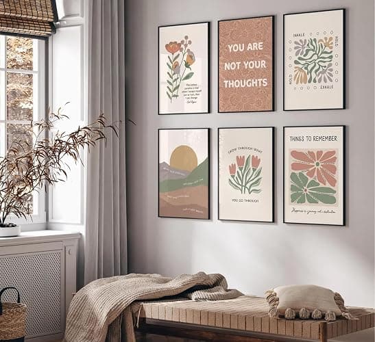 6Pcs Mental Health Wall Art Psychology Therapy Motivational Quotes abstract Boho floral Painting Pictures Poster Wall Decor Canvas Print Artwork for Bedroom Office Home Decoration thumbnail 4