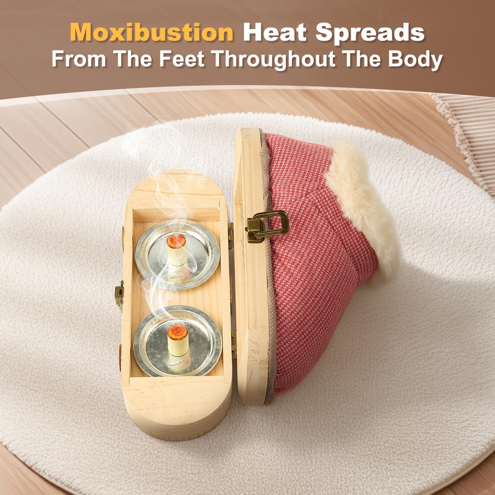 Moxibustion Shoes Moxas Stick Box,Mugwort Moxibustion Box Moxas Heat Packs Tool for Foot (Brown, 7-8.5) thumbnail 3