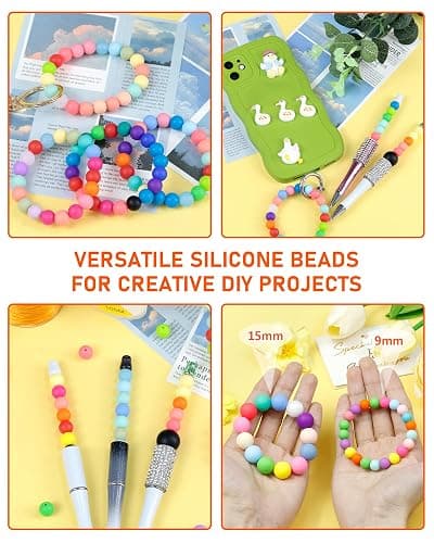 180PCS FIVEIZERO Small Silicone Beads, 30 Colors 9mm Focal Bead Rubber Round Bead Mixed Color Silicone Beads Bulk for DIY and Keychain Accessories Crafts Making thumbnail 5
