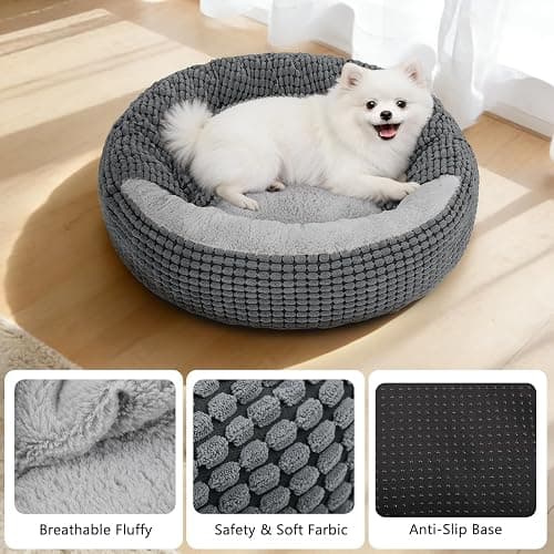 SIWA MARY Dog Bed with Attached Blanket for Small Dogs or Cats, Soft Plush Cozy Donut Cuddler Hooded Pet Beds Washable. Round Puppy Bed Orthopedic, Calming Cat Cave Bed. Anti-Slip Bottom 26inch thumbnail 3