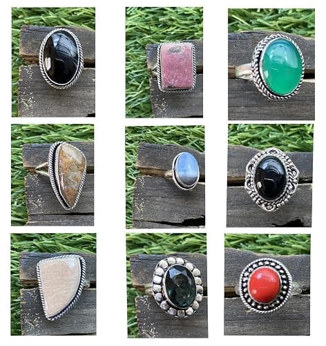 SUNYARAN Handmade 10 Pcs Adjustable Gemstone Ring Set for Women, Silver Plated Fashion Boho Knuckle Rings, Vintage Gothic Statement Jewelry Gift Pack thumbnail 7