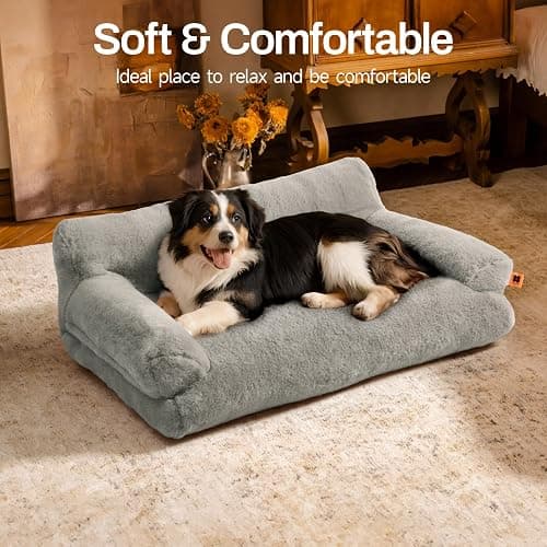 MEWOOFUN Cat Bed for Indoor Cats, Washable Dog Beds for Small Medium Dogs & Cats, Fluffy Cat Couch with Non-Slip Bottom (Grey, 33.5" L x 25.6" W x 11.5" Th) thumbnail 3