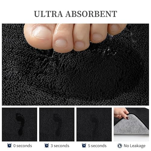 Memory Foam Bathroom Rugs Sets 2 Piece - 0.87" Thick Soft Towel-Like Absorbent Bath Mat Set, Non Slip Machine Washable Bath Rugs Carpet for Bathroom Floor, Tub and Shower (32"x20"+24"x17", Black) thumbnail 4