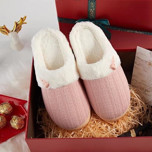 NineCiFun Women's Slip on Fuzzy Slippers Memory Foam House Slippers Outdoor Indoor Warm Plush Bedroom Shoes Scuff with Faux Fur Lining thumbnail 3