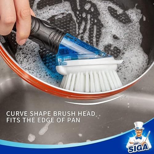 MR.SIGA Soap Dispensing Dish Brush, Kitchen Brush for Pot Pan Sink Cleaning, Black, Pack of 2 thumbnail 6