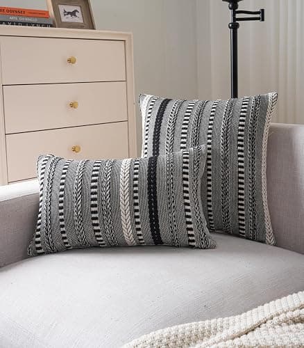 Cethom Boho Throw Pillow Covers 18x18 Inch Set of 2, Farmhouse Decorative Couch Pillow Cases, Black Accent Pillows of Bed, Sofa Bedroom Living Room Home Decor Cushion Cover thumbnail 5