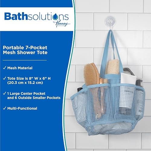 Kenney KN61579 Portable 7-Pocket Mesh Shower Tote/Shower Caddy for Toiletries and Personal Care Organization for College Dorms, Gym, Beach, or Travel, Blue - Blue thumbnail 3