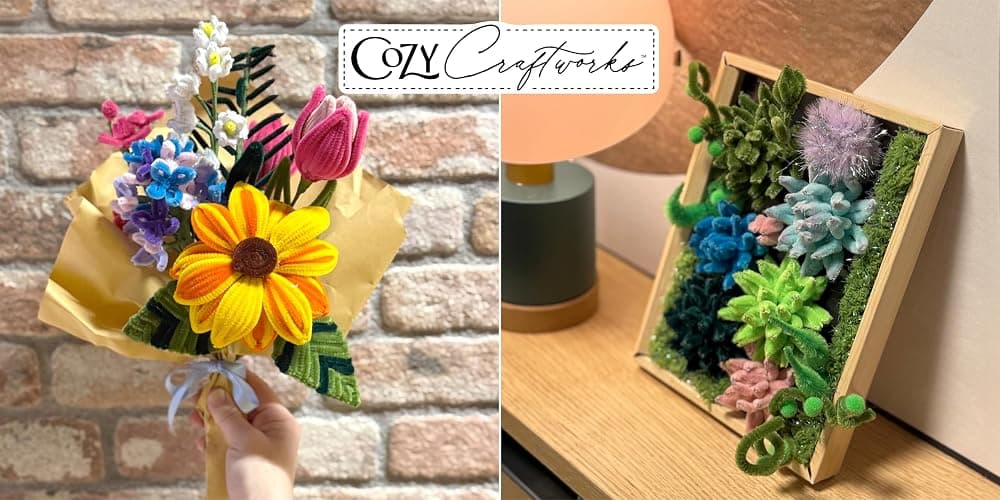 WeVeel Cozy Craftworks Chenille Stem Flower & Succulent Craft Kit for Adults – Create a Wildflower Bouquet and Succulent Box Garden – Relaxing DIY Botanical Arts & Crafts Set thumbnail 7