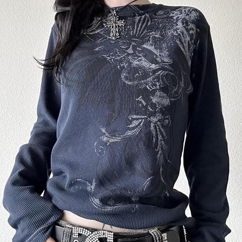 Women Y2k Fairy Grunge Shirt Vintage Graphic Print Long Sleeve Tee Tops Teen Girls Aesthetic Clothes Streetwear thumbnail 2