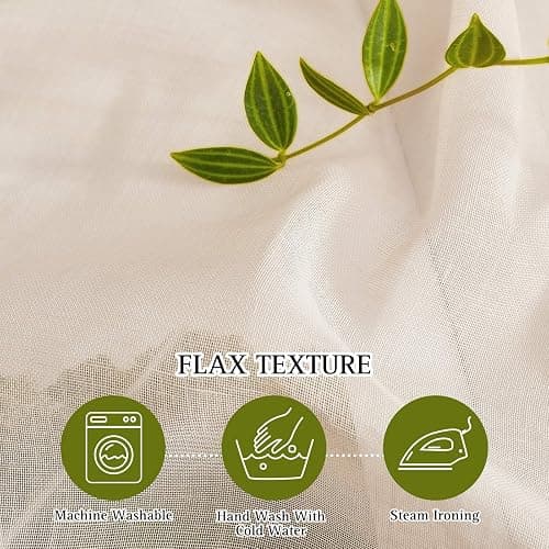 NICETOWN Beige Linen Curtains 63 inch Length 2 Panels, Grommet Flax Semi Sheer Linen Blend Curtains & Drapes Privacy with Light Filtering Window Drapes for Nursery, W36 x L63, 2 Pieces thumbnail 5