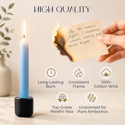 WYSPELL 36 Colored Spell Candles | 5" x 1/2" | Taper Candles Kit for Witchcraft & Decor | 6 Chime Candle Holders | Wiccan Supplies & Candlesticks Set thumbnail 4