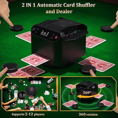 Automatic Card Shuffler and Dealer with 4 Wireless Remote Cards Shuffler | 2-12 Players Card Dealer, Rechargeable Deal 2 Decks Cards Shuffler for UNO, Poker, Texas Hold'em, Monopoly Deal, Blackjack thumbnail 2