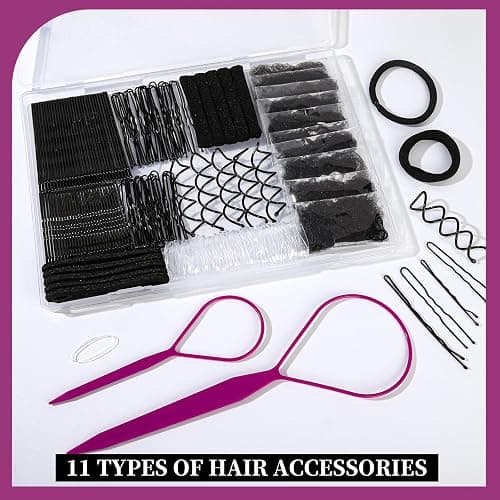 Teenitor Black Bobby Pins Hair Pins Hair Net Kit, Bobby Pins for Women U Shaped Pins for Buns, Hair Nets and Spiral Hair Pins, Hair Ties and Hair Styling Tools for Girls Dance Ballet Competition thumbnail 7