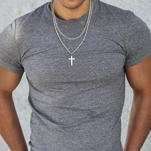 Yooblue Cross Necklace for Men, Gold Black Silver Mens Cross Necklaces Stainless Steel Cross Pendant Necklace Simple Jewelry Gifts Cross Chain Necklace for Men thumbnail 2