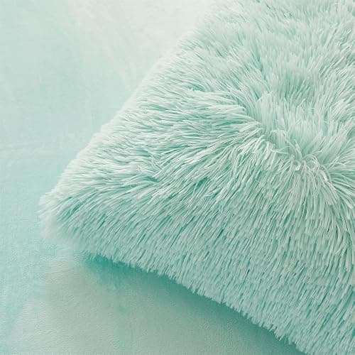 FOPPA Green Comforter Cover Set - Ultra Soft Plush Bedding Set (1 Faux Fur Duvet Cover + 2 Faux Fur Pillow Cases) Mint Green, Queen thumbnail 9