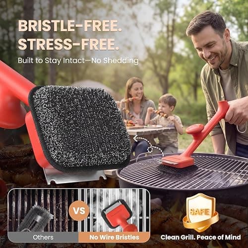 ThermoMaven Bristle-Free BBQ Grill Brush - No Wire Risk Steam Cleaner Removes Burnt Grease Fast - 17" Cool-Touch Handle, Scraper & 3 Replaceable Heads for Gas, Charcoal & Cast Iron thumbnail 3