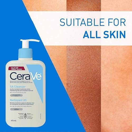 CeraVe SALICYLIC ACID Cleanser, Renewing SA Smoothing BHA Exfoliant for Face. Suitable for Keratosis Pilaris & Psoriasis. Gentle Cleanser With Hyaluronic Acid, Niacinamide, Vitamin D & Ceramides. Fragrance Free, No microbeads, 473ml thumbnail 4