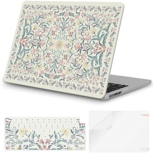 iCasso MacBook Air 13 Inch Case M5 2026 A3449 Pink Boho | Macbook Air 13.6 Inch Hard Shell Case M4 M3 M2 2025-2022 A3240 A3113 A2681, Vintage Flowers, Keyboard Cover Screen Protector - Image 1