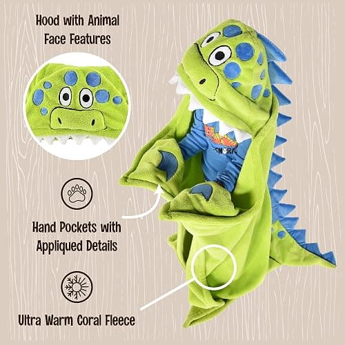 Lazy One Wearable Hooded Blanket for Kids, Animal Hooded Blanket (Dinosaur) thumbnail 6