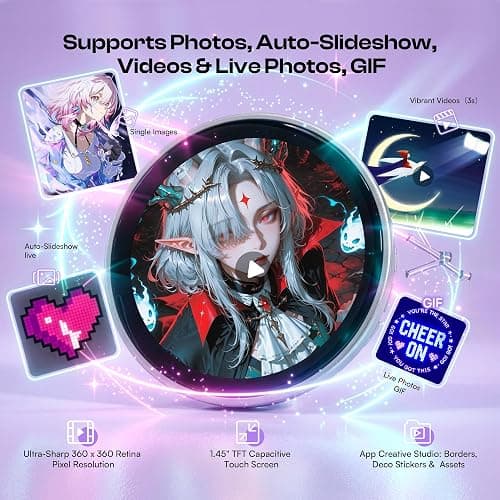 Caydo 2.24inch Digital Badge Pin with Touch Screen LED Display | Smart Button for Anime Style Wearable, Customizable Photo Slideshow GIF & Video for Fan Events, Ita Bags, Cosplay thumbnail 2