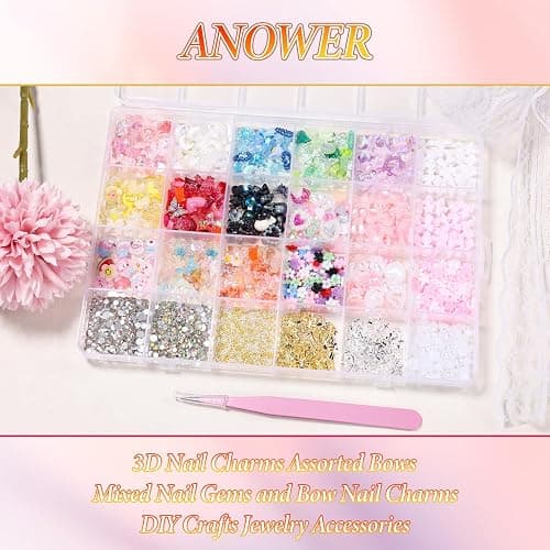 3D Nail Charms and Gems Mix Styles Butterfly Flower Bow Heart Colorful Assorted Nail Art Charm for Acrylic Nails Design, Pearls Nails Charms with Rhinestones Tiny Beads with Tweezers thumbnail 4