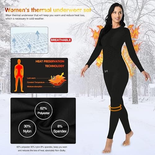 MEETYOO Thermal Underwear Set for Women, Winter Long Johns with Fleece Lined Warm Base Layer Top and Bottom Set for Skiing thumbnail 2