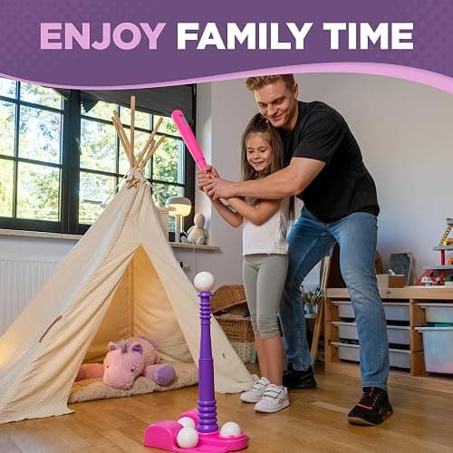 TOMLEON T Ball Stand for Girls 3-5, 5-8. Baseball Set Includes 6 Large Balls, an Adjustable Tball Batting Tee, and a Storage Net. Kids Bat and Ball, T-Ball Sets for Kids thumbnail 9