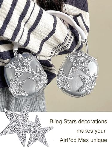 3 in 1 Bling Case Cover for AirPod Max, Clear TPU Glittering Rhinestones Stars Protective Ear Cups Covers Silicone Earpad Headband Covers Compatible for Apple AirPods Max Headphones (Star) thumbnail 3