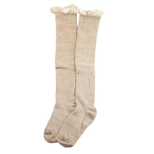Vpogn 4 Pack Women Cotton Knit Boot Socks Knee High Socks Stockings with Lace Trim (Beige, Dark Grey, Black, Brown) thumbnail 3