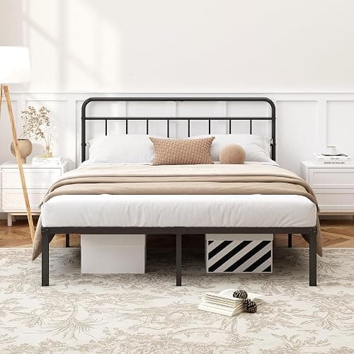 Kujielan 12 inches Queen Size Bed Frame with Minimalist headboard,Metal Platform Base with Strong Metal Slats,Mattress Foundation for Under Bed Storage,Easy Assembly,Black - Queen - 12 INCH thumbnail 4