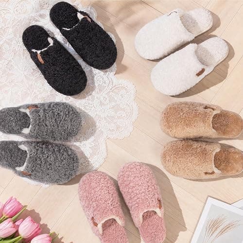 EverFoams Women's Fuzzy Slip-on Slippers Warm Cozy Soft Lightweight Memory Foam Indoor House Shoes thumbnail 3