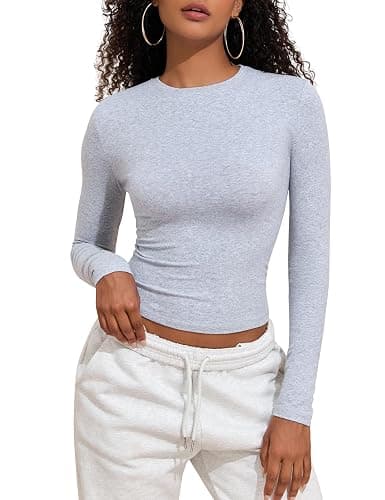 PrettyGuide Women's Cotton Jersey Long Sleeve Shirts Tight Fit Crewneck Crop Tops Basic Fall Going Out Y2K Tops - Image 1