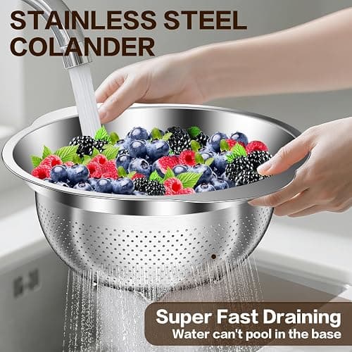 Stainless Steel Colander for Kitchen, Stainless Steel Strainer, Pasta Strainer for Spaghetti Fruit Vegetable Cooking Food, 3 Pcs Strainers and Colanders(2QT, 3QT, 5QT), Dishwasher Safe, Kitchen Gift thumbnail 7