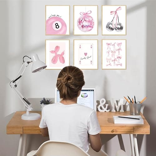 Coquette Room Decor, Preppy Aesthetic Posters for Room, Pink Disco 8 Ball Wall Art Prints, Trendy Cute Teen Girls College Dorm Bedroom TikTok Lucky Cherry Wall Posters, 8 x 10 Unframed, Set of 6 thumbnail 3