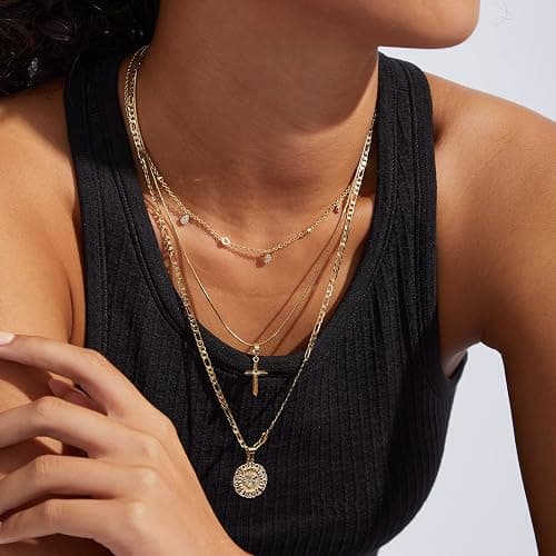 KissYan Initial Necklaces for Women, 14K Gold Plated Round Letter Pendant Capital Monogram Necklace Alphabets from A-Z Figaro Chain Jewelry thumbnail 3