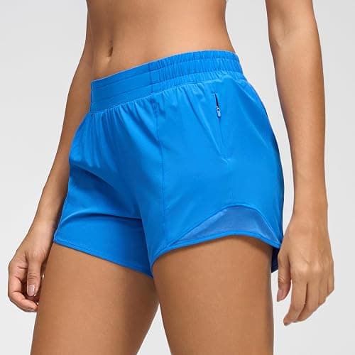 MCEDAR Women's Low Waisted Running Shorts 4" with Mesh-Lined Active Workout Quick Dry Gym Athletic Sports Short Zip Pocket thumbnail 2