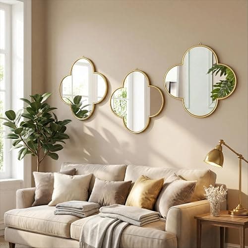 DECANIT Decorative Wall Mirrors Set of 3,Gold Clover Hanging Mirrors with Scalloped Frame for Living Room, Bedroom & Entryway, Accent Wall Decor thumbnail 5
