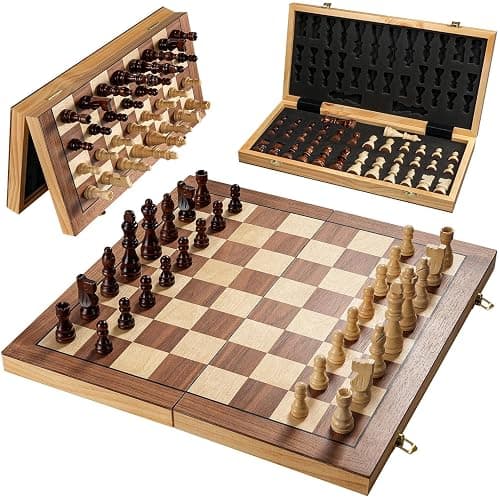 Magnetic Chess Board Set for Adults & Kids, 15" Wooden Folding Chess Boards, Handcrafted Portable Travel Chess Game with Pieces Storage Slots - Image 1